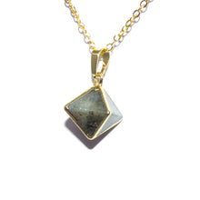 Load image into Gallery viewer, Last 1! Labradorite Shaman Stone Double Pointed Pyramid Pendant 18” Gold Necklace