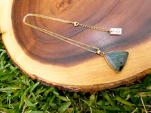 Load image into Gallery viewer, Geometric Triangle Medium Soft Labradorite Pendant 18” Gold Necklace