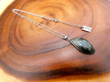 Load image into Gallery viewer, Dancing Wave Free-form Labradorite Pendant 18” White Gold Bezel Set Necklace