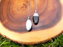 Load image into Gallery viewer, Simple &amp; Polished Black Lace Agate Crystal Pendant 18” White Gold Necklace