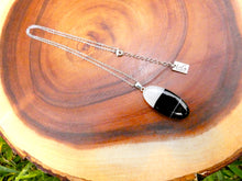 Load image into Gallery viewer, Simple & Polished Black Lace Agate Crystal Pendant 18” White Gold Necklace
