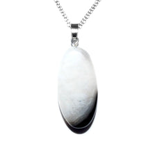 Load image into Gallery viewer, Simple & Polished Black Lace Agate Crystal Pendant 18” White Gold Necklace