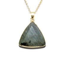 Load image into Gallery viewer, Geometric Triangle Medium Soft Labradorite Pendant 18” Gold Necklace