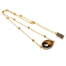 Load image into Gallery viewer, Faceted Gemstone Oval Tigers Eye Pendant Choker 14&quot; + 2&quot; Gold Necklace