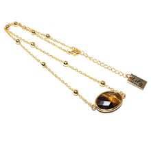 Load image into Gallery viewer, Faceted Gemstone Oval Tigers Eye Pendant Choker 14" + 2" Gold Necklace