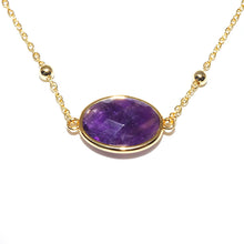 Load image into Gallery viewer, Faceted Gemstone Oval Amethyst Pendant Choker 14&quot; + 2&quot; Gold Necklace