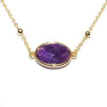 Load image into Gallery viewer, Faceted Gemstone Oval Amethyst Pendant Choker 14" + 2" Gold Necklace
