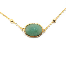 Load image into Gallery viewer, Faceted Gemstone Oval Green Aventurine Pendant Choker 14&quot; + 2&quot; Gold Necklace