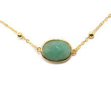 Load image into Gallery viewer, Faceted Gemstone Oval Green Aventurine Pendant Choker 14" + 2" Gold Necklace