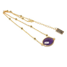 Load image into Gallery viewer, Faceted Gemstone Oval Amethyst Pendant Choker 14&quot; + 2&quot; Gold Necklace