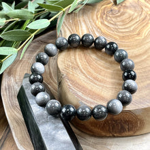 Load image into Gallery viewer, Silver Sheen Obsidian Shamanic Journey 10mm Stretch Bracelet