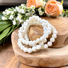 Load image into Gallery viewer, Mother of Pearl Peacefulness & Purity 8mm Stretch Bracelet