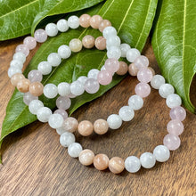 Load image into Gallery viewer, Triple Power Rainbow Moonstone, Peach Moonstone, Rose Quartz Inward Journey of Love Premium Collection 8mm Stretch Bracelet