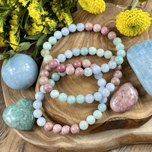 Load image into Gallery viewer, 3 left! Rare! Limited Edition Triple Power Aquamarine, Rhodonite, Amazonite Rebirth Tranquility 8mm Stretch Bracelet