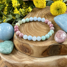 Load image into Gallery viewer, 3 left! Rare! Limited Edition Triple Power Aquamarine, Rhodonite, Amazonite Rebirth Tranquility 8mm Stretch Bracelet
