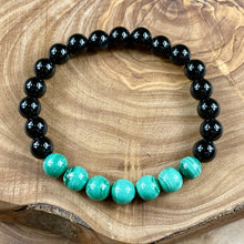 Load image into Gallery viewer, Malachite Black Onyx Duo Spiritual Warrior Heart Activation 8mm Stretch Bracelet