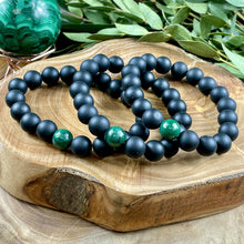 Load image into Gallery viewer, Malachite Matte Black Onyx Duo Spiritual Warrior Heart Activation 10mm Stretch Bracelet
