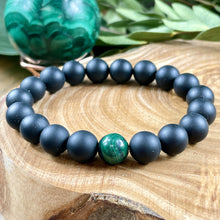 Load image into Gallery viewer, Malachite Matte Black Onyx Duo Spiritual Warrior Heart Activation 10mm Stretch Bracelet
