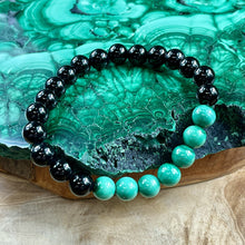 Load image into Gallery viewer, Malachite Black Onyx Duo Spiritual Warrior Heart Activation 8mm Stretch Bracelet