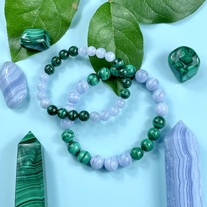 Super Limited Extremely Rare Blue Lace Agate Malachite Grade AAA Calming Release & Transformation 10mm Stretch Bracelet