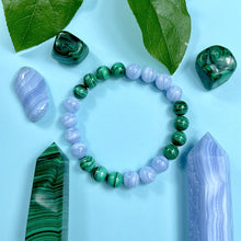 Load image into Gallery viewer, Super Limited Extremely Rare Blue Lace Agate Malachite Grade AAA Calming Release &amp; Transformation 10mm Stretch Bracelet