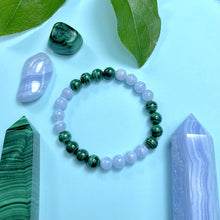 Load image into Gallery viewer, LAST ONE - Super Limited Extremely Rare Blue Lace Agate Malachite Grade AAA Calming Release & Transformation 8mm Stretch Bracelet