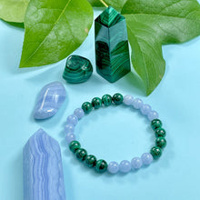 Load image into Gallery viewer, LAST ONE - Super Limited Extremely Rare Blue Lace Agate Malachite Grade AAA Calming Release &amp; Transformation 8mm Stretch Bracelet