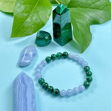 Load image into Gallery viewer, LAST ONE - Super Limited Extremely Rare Blue Lace Agate Malachite Grade AAA Calming Release & Transformation 8mm Stretch Bracelet