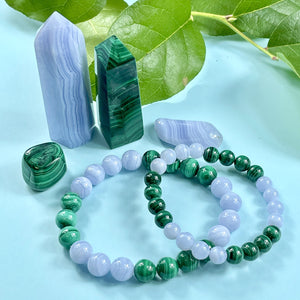 LAST ONE - Super Limited Extremely Rare Blue Lace Agate Malachite Grade AAA Calming Release & Transformation 8mm Stretch Bracelet