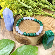 Load image into Gallery viewer, LAST ONE - Super Limited Extremely Rare Blue Lace Agate Malachite Grade AAA Calming Release & Transformation 8mm Stretch Bracelet