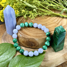 Load image into Gallery viewer, 1 LEFT! Super Limited Extremely Rare Blue Lace Agate Malachite Grade AAA Calming Release & Transformation 10mm Stretch Bracelet