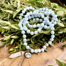 Load image into Gallery viewer, Aquamarine Grade A+ Conscious Awareness Relaxation 108 Hand Knotted Mala with Point Charm Pendant Necklace