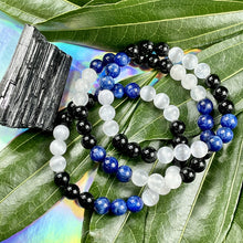Load image into Gallery viewer, Triple Power Black Tourmaline, Selenite, &amp; Kyanite Security &amp; Spiritual Cleanse Premium Collection 8mm Stretch Bracelet