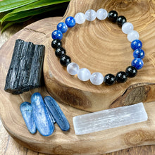 Load image into Gallery viewer, Triple Power Black Tourmaline, Selenite, & Kyanite Security & Spiritual Cleanse Premium Collection 10mm Stretch Bracelet