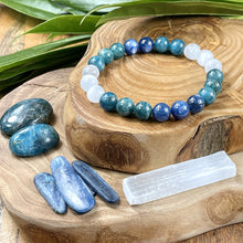 Load image into Gallery viewer, Last 2! Triple Power Blue Apatite, Selenite, & Kyanite Psychic Gifts & Spiritual Attunement Premium Collection 8mm Stretch Bracelet