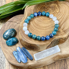 Load image into Gallery viewer, Triple Power Blue Apatite, Selenite, & Kyanite Psychic Gifts & Spiritual Attunement Premium Collection 10mm Stretch Bracelet