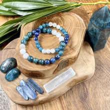 Load image into Gallery viewer, Triple Power Blue Apatite, Selenite, & Kyanite Psychic Gifts & Spiritual Attunement Premium Collection 10mm Stretch Bracelet