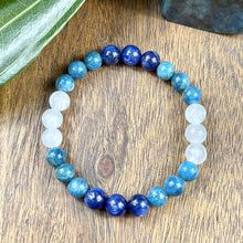 Load image into Gallery viewer, Last 2! Triple Power Blue Apatite, Selenite, & Kyanite Psychic Gifts & Spiritual Attunement Premium Collection 8mm Stretch Bracelet