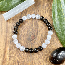 Load image into Gallery viewer, Smoky Quartz Selenite Satin Spar DUO Cloak of Strength Premium Collection 8mm Stretch Bracelet