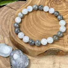 Load image into Gallery viewer, Rainbow Moonstone Labradorite Duo Illumination of Light Premium Collection 10mm Stretch Bracelet