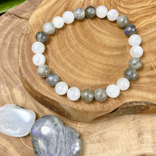 Load image into Gallery viewer, Rainbow Moonstone Labradorite Duo Illumination of Light Premium Collection 8mm Stretch Bracelet
