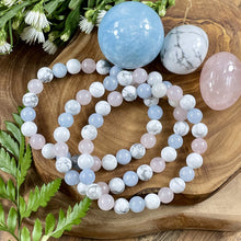 Load image into Gallery viewer, Triple Power Aquamarine Howlite Rose Quartz Love Frequency 8mm Stretch Bracelet