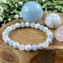 Load image into Gallery viewer, Triple Power Aquamarine Howlite Rose Quartz Love Frequency 8mm Stretch Bracelet