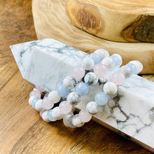 Load image into Gallery viewer, Triple Power Aquamarine Howlite Rose Quartz Love Frequency 8mm Stretch Bracelet
