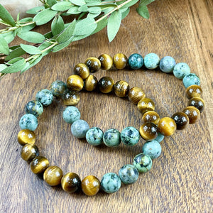 Tigers Eye & African Turquoise Duo Powerhouse Endless Possibilities 10mm Stretch Bracelet