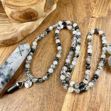 Load image into Gallery viewer, Tourmalinated Quartz Black Tourmaline in Clear Quartz Master Healing 108 Mala Necklace Bracelet