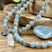 Load image into Gallery viewer, Back in Stock & 3 Only! Labradorite Flashy New Moon Power Protector Shaman Stone 108 Mala Necklace Bracelet