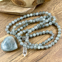 Load image into Gallery viewer, Back in Stock & 3 Only! Labradorite Flashy New Moon Power Protector Shaman Stone 108 Mala Necklace Bracelet