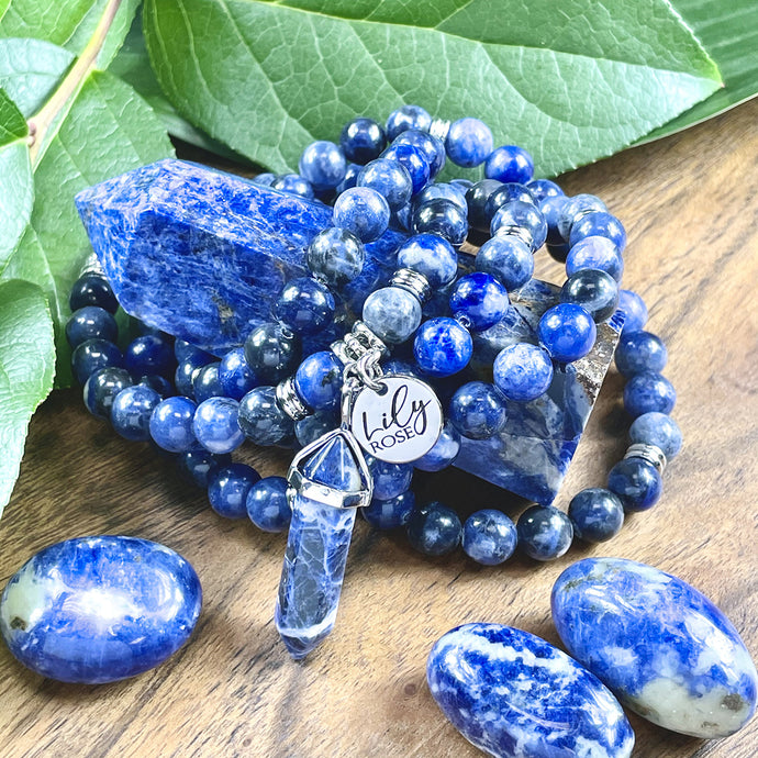 Sodalite Harmony and Truth 108 Stretch Mala Necklace Bracelet