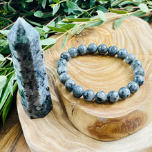 Load image into Gallery viewer, Labradorite Larvakite Power Protector Shaman Stone 10mm Stretch Bracelet